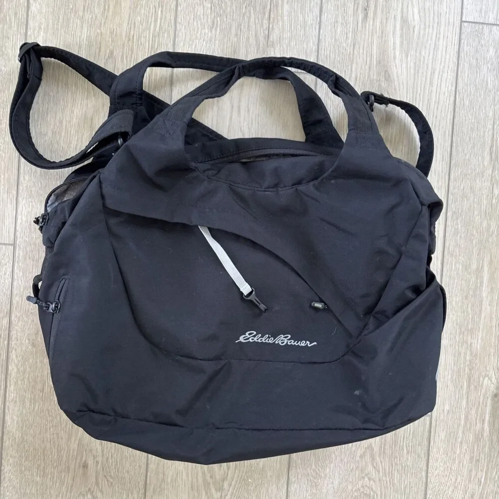 Eddie Bauer Zen Tote Travel Sling Vegan Retro Black Canvas Gym Hiking Tote Zip